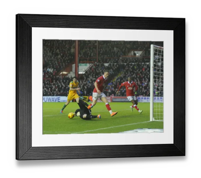 Framed Print : Bristol City vs Yeovil Town: Matt Smith Thwarted by Jed Steer