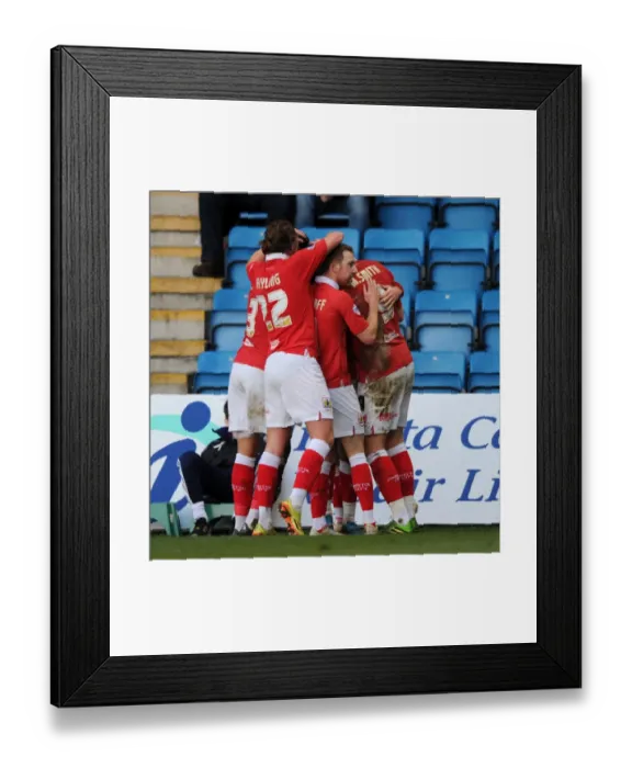 Framed Print : Bristol City's Matt Smith Double: Celebrating at Priestfield Stadium, Sky Bet League One (Gillingham v Bristol City) Framed Print : Bristol City's Matt Smith Double: Celebrating at Priestfield Stadium, Sky Bet League One (Gillingham v Bristol City)