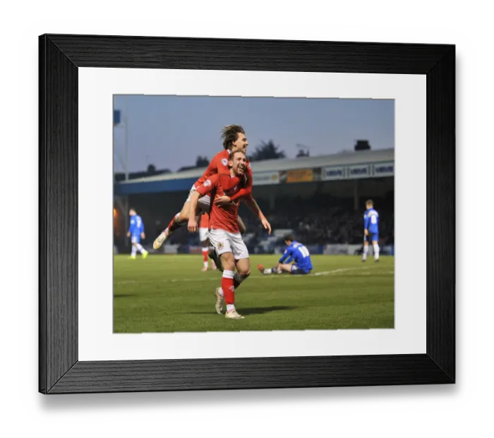 Framed Print : Bristol City's Scott Wagstaff and Luke Freeman Celebrate Goal in Sky Bet League One Clash against Gillingham Framed Print : Bristol City's Scott Wagstaff and Luke Freeman Celebrate Goal in Sky Bet League One Clash against Gillingham