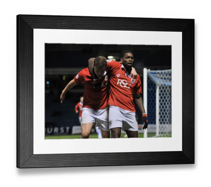 Framed Print : Bristol City's Matt Smith and Jay Emmanuel-Thomas Celebrate Goal in Johnstone's Paint Trophy Final First Leg at Gillingham's Priestfield Stadium, January 2015 Framed Print : Bristol City's Matt Smith and Jay Emmanuel-Thomas Celebrate Goal in Johnstone's Paint Trophy Final First Leg at Gillingham's Priestfield Stadium, January 2015