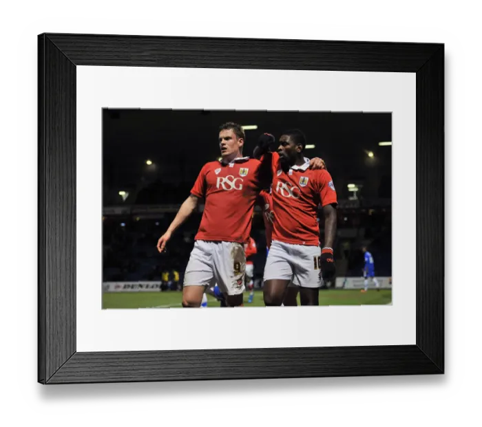 Framed Print : Bristol City: Matt Smith and Jay Emmanuel-Thomas Celebrate Goal in Johnstone's Paint Trophy Match against Gillingham Framed Print : Bristol City: Matt Smith and Jay Emmanuel-Thomas Celebrate Goal in Johnstone's Paint Trophy Match against Gillingham