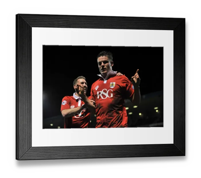 Framed Print : Bristol City's Matt Smith and Scott Wagstaff Celebrate Goals in Johnstone's Paint Trophy Final First Leg against Gillingham Framed Print : Bristol City's Matt Smith and Scott Wagstaff Celebrate Goals in Johnstone's Paint Trophy Final First Leg against Gillingham