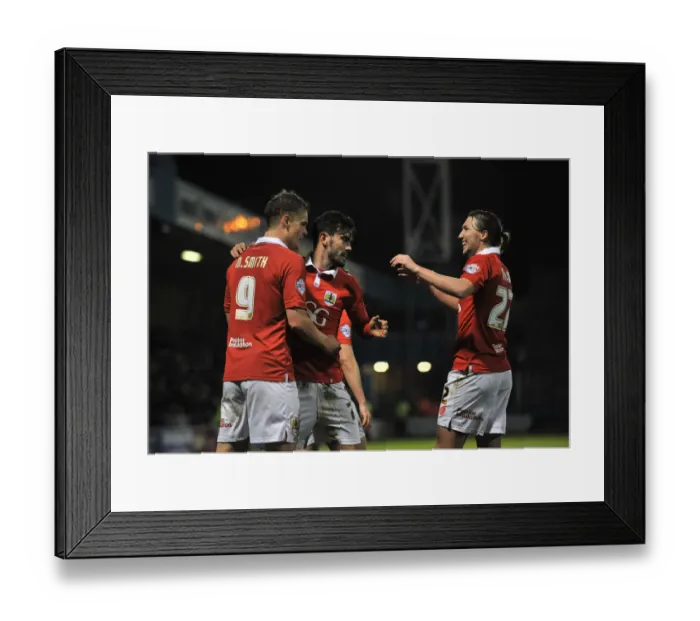 Framed Print : Bristol City Celebrates Victory: Smith, Pack, and Ayling Rejoice After Gillingham Clash, Johnstone's Paint Trophy Area Final