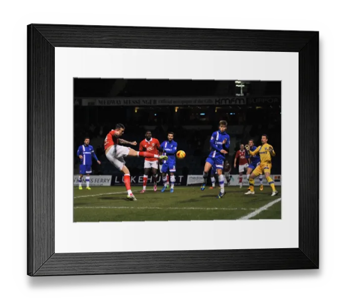 Framed Print : Aden Flint Goes for Glory: Bristol City's Thrilling Shot at Gillingham's Priestfield Stadium (Johnstone's Paint Trophy Area Final) Framed Print : Aden Flint Goes for Glory: Bristol City's Thrilling Shot at Gillingham's Priestfield Stadium (Johnstone's Paint Trophy Area Final)