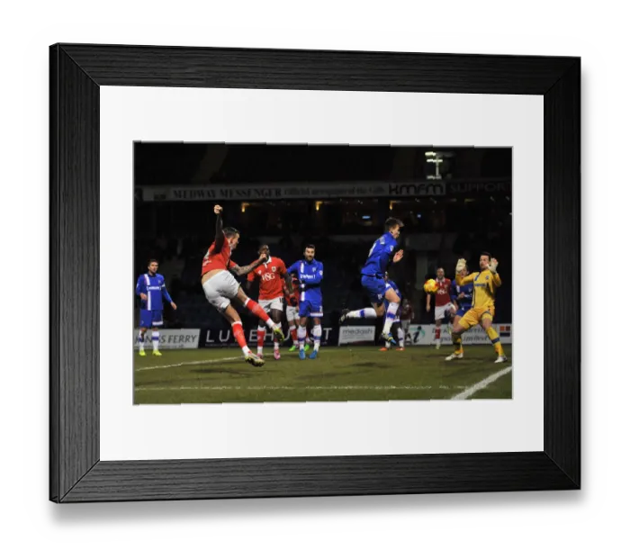 Framed Print : Aden Flint's Thrilling Shot: Bristol City's Johnstone's Paint Trophy Area Final Assault at Priestfield Stadium