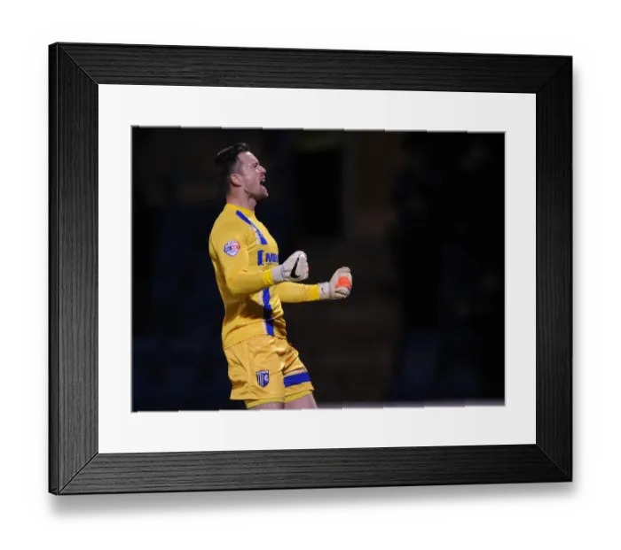 Framed Print : Gillingham's Upset: Nelson Celebrates Goal Against Bristol City in JPT Area Final