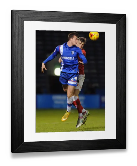 Framed Print : Intense Header Battle: Aden Flint vs Ben Dickenson, Johnstone's Paint Trophy Area Final, Gillingham v Bristol City