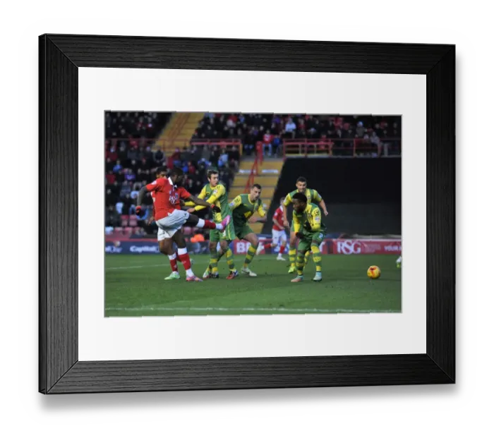 Framed Print : Jay Emmanuel-Thomas Scores Third Goal (3-0) for Bristol City Against Notts County at Ashton Gate, January 10, 2015