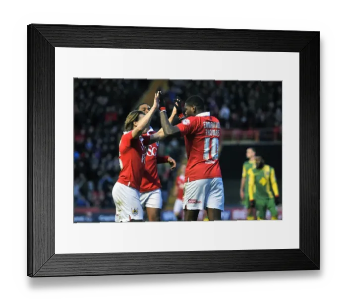 Framed Print : Bristol City's Jay Emmanuel-Thomas and Luke Freeman Celebrate Goal Against Notts County, Sky Bet League One, Ashton Gate