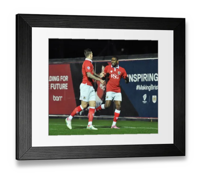 Framed Print : Bristol City: Emmanuel-Thomas and Flint Celebrate FA Cup Goal Against Doncaster Rovers