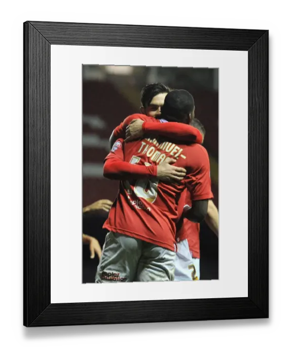 Framed Print : Bristol City's Jay Emmanuel-Thomas and Marlon Pack Celebrate Goal in FA Cup Third Round Replay against Doncaster Rovers Framed Print : Bristol City's Jay Emmanuel-Thomas and Marlon Pack Celebrate Goal in FA Cup Third Round Replay against Doncaster Rovers