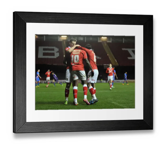 Framed Print : Bristol City Celebrates: Jay Emmanuel-Thomas, Matt Smith, and Jordan Wynter Rejoice in Goal Scoring Moment at Ashton Gate Stadium - FA Cup Third Round Replay vs Doncaster Rovers Framed Print : Bristol City Celebrates: Jay Emmanuel-Thomas, Matt Smith, and Jordan Wynter Rejoice in Goal Scoring Moment at Ashton Gate Stadium - FA Cup Third Round Replay vs Doncaster Rovers