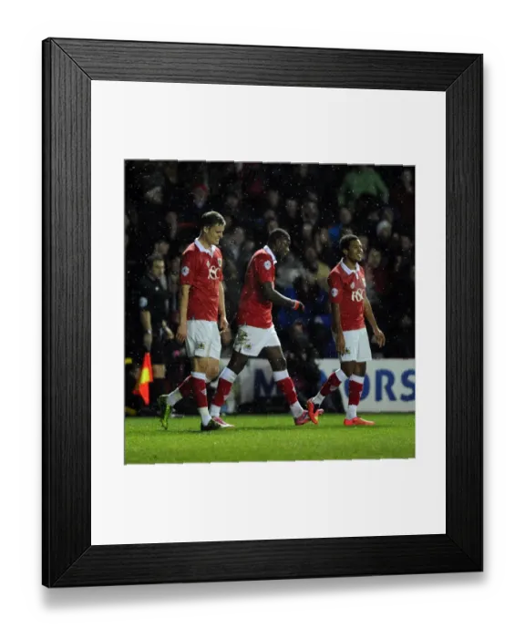 Framed Print : Bristol City Celebrates FA Cup Upset Over Doncaster Rovers: Jay Emmanuel-Thomas, Korey Smith, Matt Smith Rejoice