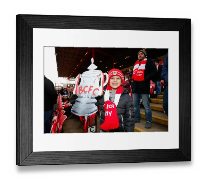 Framed Print : Young Fan with Cardboard FA Cup at Bristol City vs West Ham United, FA Cup Fourth Round (Fans)