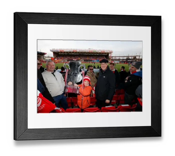 Framed Print : Young Bristol City Fan with Cardboard FA Cup at Ashton Gate Stadium before Bristol City vs West Ham United, FA Cup Fourth Round