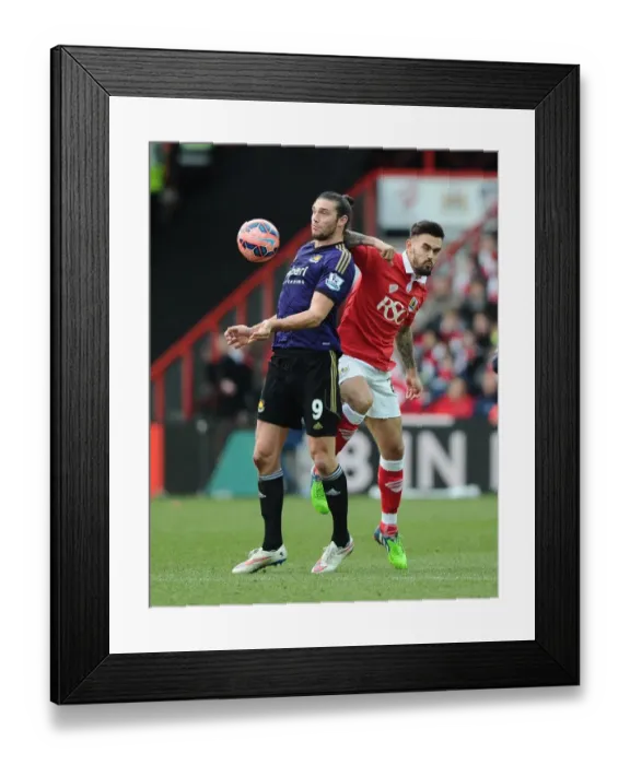 Framed Print : Maron Pack vs. Andy Carroll: Aerial Battle at Ashton Gate - Bristol City vs. West Ham United, FA Cup Fourth Round Framed Print : Maron Pack vs. Andy Carroll: Aerial Battle at Ashton Gate - Bristol City vs. West Ham United, FA Cup Fourth Round