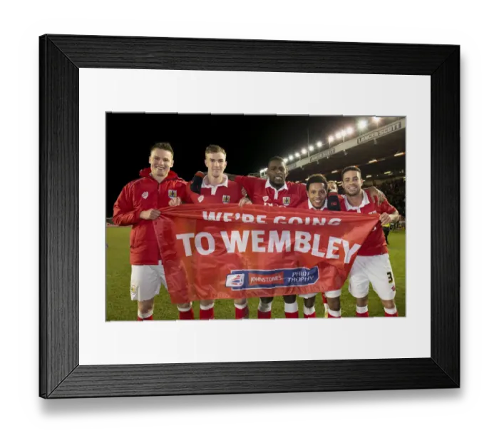 Framed Print : Bristol City Celebrates Wembley Bound: Smith, Flint, Emmanuel-Thomas, Korey Smith, Williams