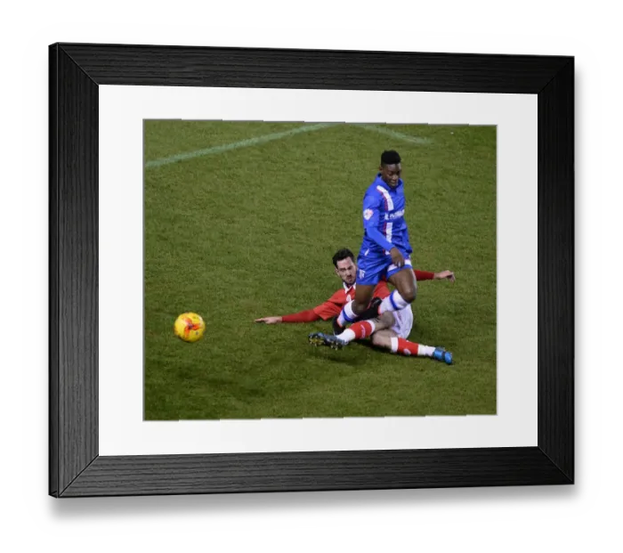 Framed Print : Bristol City vs Gillingham: Greg Cunningham Tackles Jermaine McGlashan in Johnstone's Paint Trophy Southern Area Final
