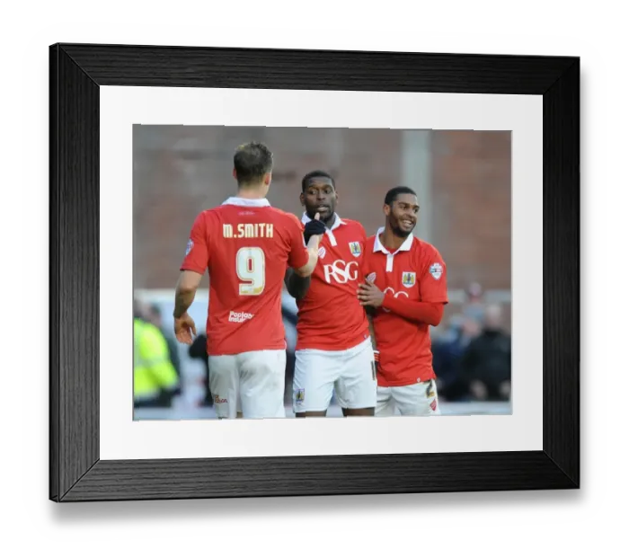 Framed Print : Triumphant Threesome: Jay Emmanuel-Thomas, Matt Smith, and Mark Little Celebrate Goal vs. Fleetwood Town, 2015
