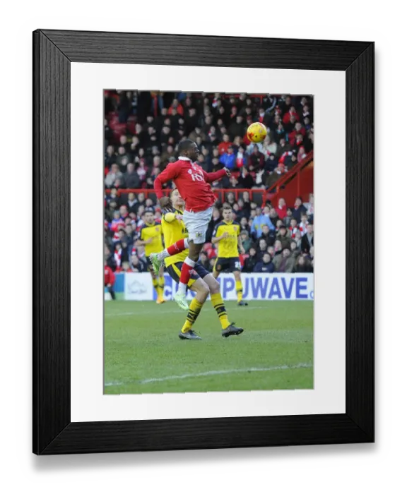 Framed Print : Bristol City's Kieran Agard Misses Wide vs Fleetwood Town (01-02-2015) Framed Print : Bristol City's Kieran Agard Misses Wide vs Fleetwood Town (01-02-2015)