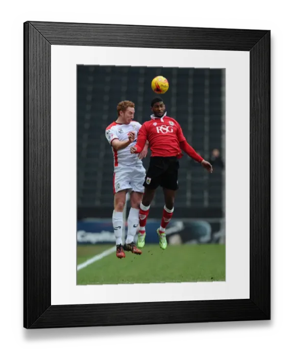 Framed Print : Battling for the High Ball: Mark Little vs. Dean Lewington - Football Rivalry Framed Print : Battling for the High Ball: Mark Little vs. Dean Lewington - Football Rivalry