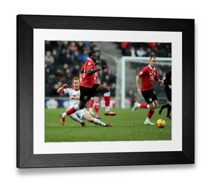 Framed Print : Jay Emmanuel-Thomas Dodges Dean Lewington: Intense Moment from MK Dons vs. Bristol City Football Match, February 2015 Framed Print : Jay Emmanuel-Thomas Dodges Dean Lewington: Intense Moment from MK Dons vs. Bristol City Football Match, February 2015