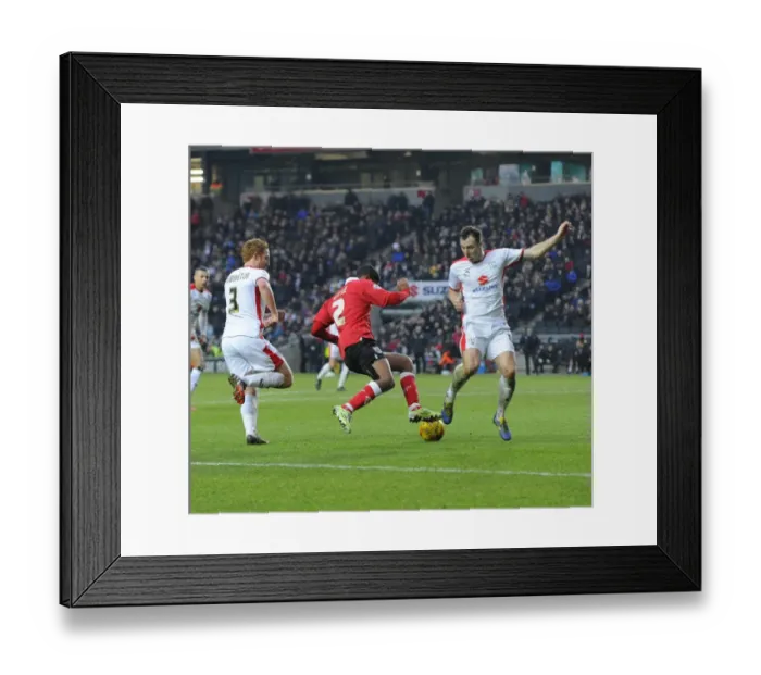 Framed Print : Mark Little vs Antony Kay: Intense Battle in MK Dons vs Bristol City Football Match, February 2015