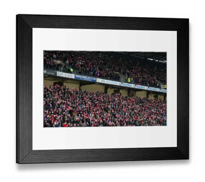 Framed Print : Bristol City Fans Wave Scarves at MK Dons Match, February 2015