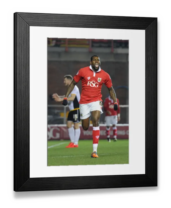 Framed Print : Bristol City's Jay Emmanuel-Thomas Euphoric After Scoring Against Port Vale in Sky Bet League One Framed Print : Bristol City's Jay Emmanuel-Thomas Euphoric After Scoring Against Port Vale in Sky Bet League One
