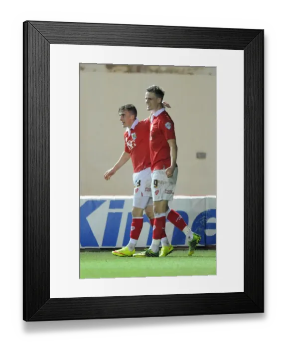 Framed Print : Bristol City's Matt Smith and Joe Bryan Celebrate Goal Against Port Vale, Sky Bet League One, Ashton Gate Framed Print : Bristol City's Matt Smith and Joe Bryan Celebrate Goal Against Port Vale, Sky Bet League One, Ashton Gate