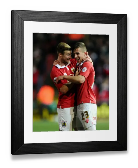Framed Print : Bristol City Celebrates: Joe Bryan and Wade Elliott's Goal Dance (Bristol City v Port Vale, Sky Bet League One, 10-02-2015)