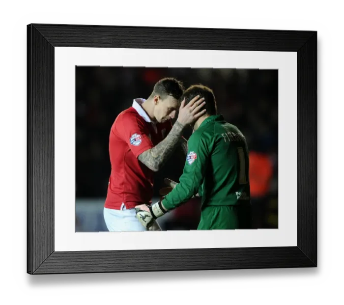 Framed Print : Bristol City: Fielding and Flint Share a Moment Before Kick-off vs Port Vale Framed Print : Bristol City: Fielding and Flint Share a Moment Before Kick-off vs Port Vale