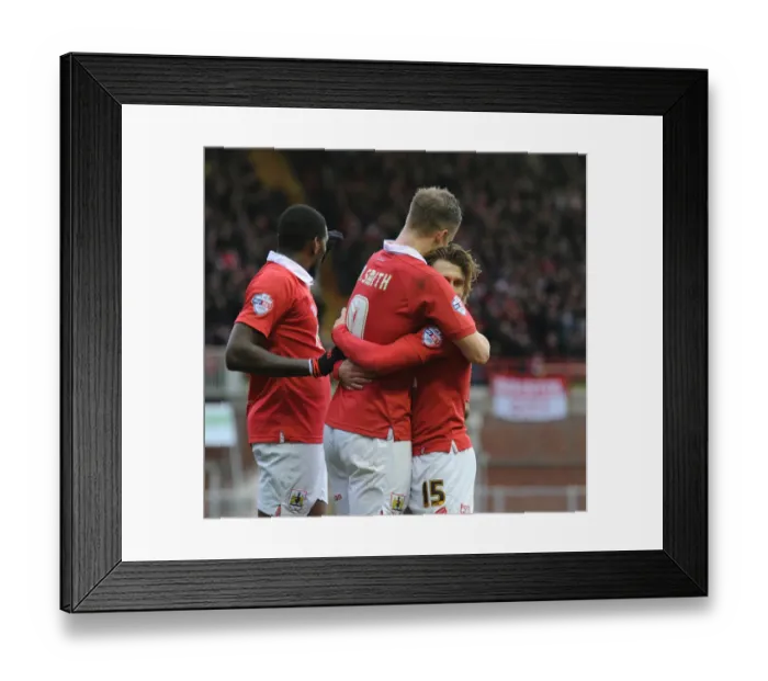 Framed Print : Bristol City: Smith, Emmanuel-Thomas, and Freeman's Triumphant Goal Celebration vs Sheffield United - February 14, 2015 Framed Print : Bristol City: Smith, Emmanuel-Thomas, and Freeman's Triumphant Goal Celebration vs Sheffield United - February 14, 2015