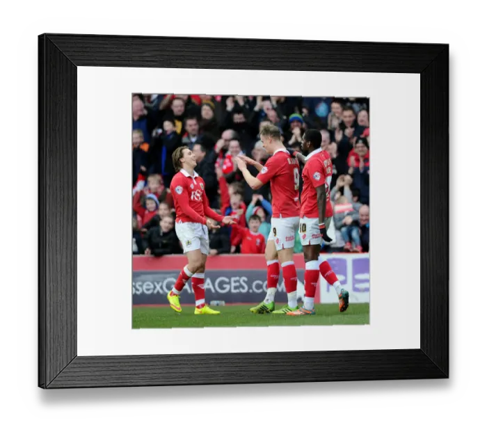 Framed Print : Bristol City Celebrates Win Against Sheffield United: Matt Smith, Luke Freeman, and Jay Emmanuel-Thomas Rejoice on the Field Framed Print : Bristol City Celebrates Win Against Sheffield United: Matt Smith, Luke Freeman, and Jay Emmanuel-Thomas Rejoice on the Field