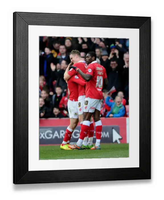 Framed Print : Triumphant Threesome: Matt Smith, Luke Freeman, and Jay Emmanuel-Thomas Celebrate Bristol City's Win Against Sheffield United Framed Print : Triumphant Threesome: Matt Smith, Luke Freeman, and Jay Emmanuel-Thomas Celebrate Bristol City's Win Against Sheffield United