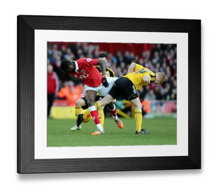 Framed Print : Intense Rivalry: Kennedy Grabs Emmanuel-Thomas Shorts During Bristol City vs Sheffield United Match