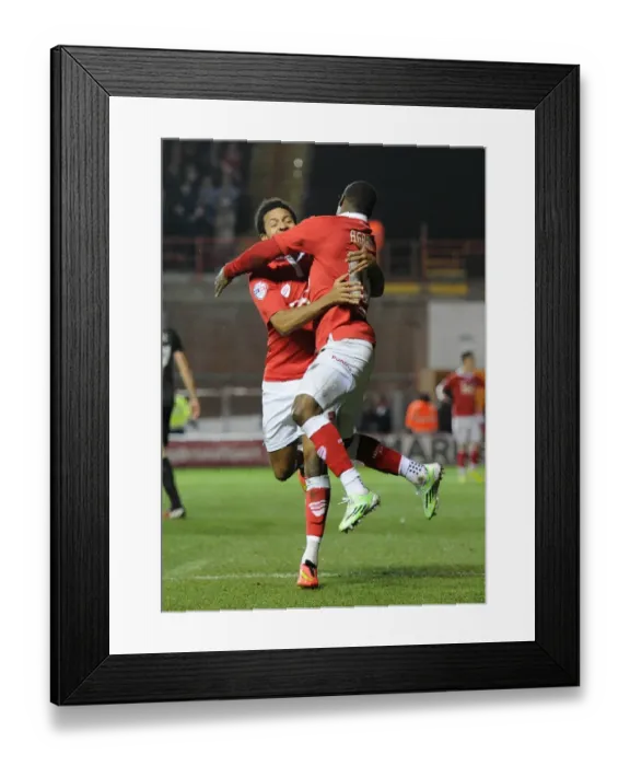 Framed Print : Bristol City: Agard and Smith Celebrate Goal Against Peterborough United Framed Print : Bristol City: Agard and Smith Celebrate Goal Against Peterborough United