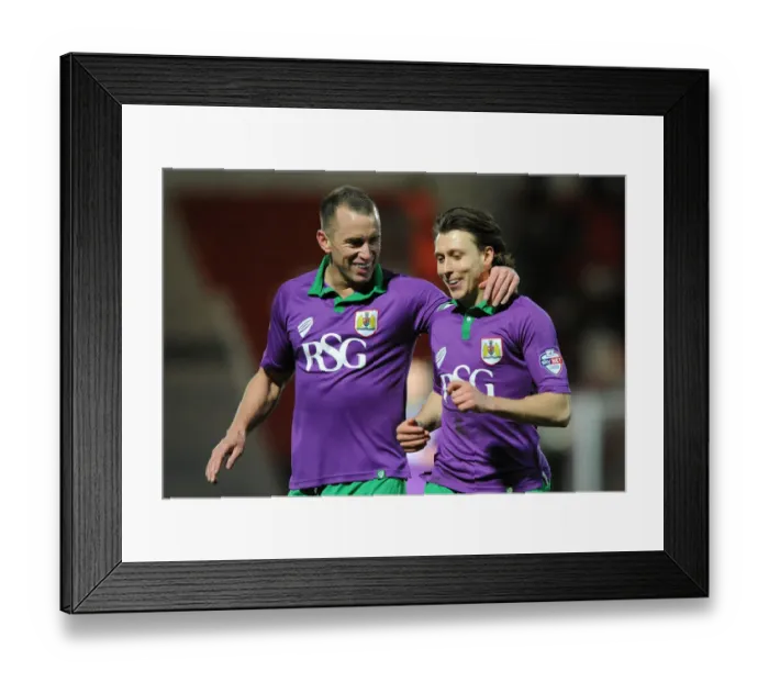 Framed Print : Bristol City: Luke Freeman and Aaron Wilbraham Celebrate Goal Against Doncaster Rovers, February 2015