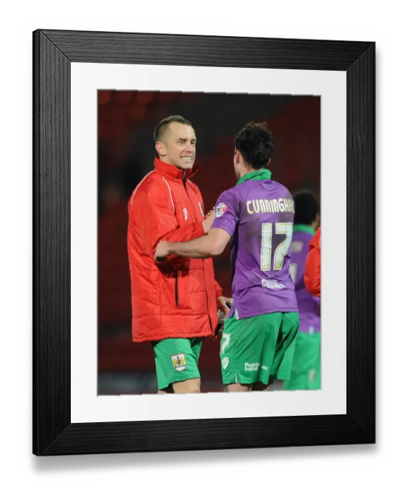 Framed Print : Bristol City: Wilbraham and Cunningham Celebrate Thrilling Win Over Doncaster Rovers