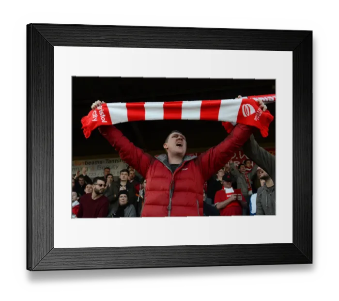 Framed Print : Bristol City Fan Rejoices in 1-2 Win Against Crawley Town at Broadfield Stadium Framed Print : Bristol City Fan Rejoices in 1-2 Win Against Crawley Town at Broadfield Stadium