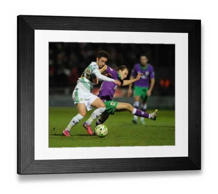 Framed Print : Bristol City's Luke Freeman vs. Josh Sheehan Clash in Yeovil Town vs. Bristol City Football Match, Sky Bet League One, 2015