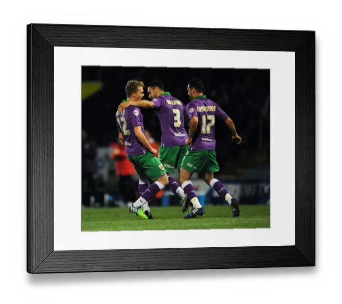 Framed Print : Bristol City Celebrates: Saville, Williams, and Cunningham's Goal Blitz at Huish Park (Yeovil Town vs. Bristol City, Sky Bet League One) Framed Print : Bristol City Celebrates: Saville, Williams, and Cunningham's Goal Blitz at Huish Park (Yeovil Town vs. Bristol City, Sky Bet League One)