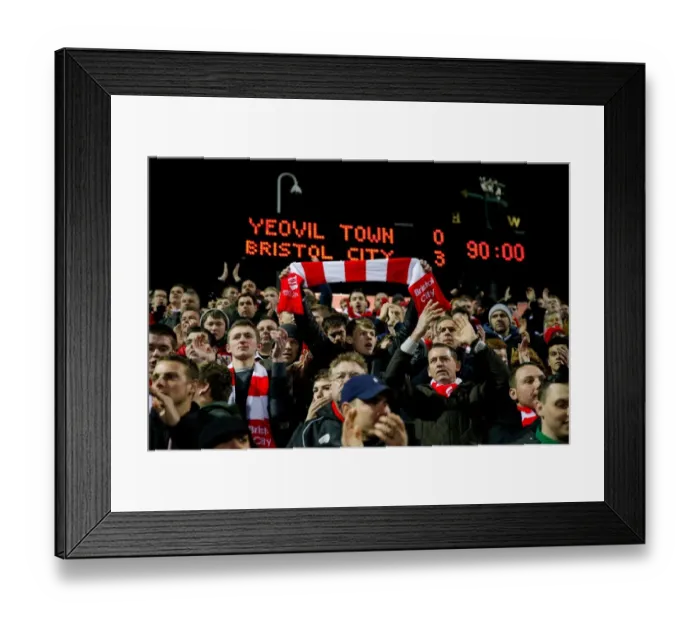 Framed Print : Bristol City's Triumph: 0-3 Win Over Yeovil Town, Fans Celebrate Framed Print : Bristol City's Triumph: 0-3 Win Over Yeovil Town, Fans Celebrate