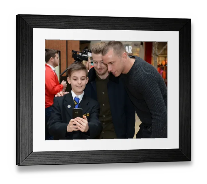 Framed Print : Bristol City Football Club: Fan's Selfie with Wade Elliott and Aaron Wilbraham at Cabot Circus (Johnstones Paint Trophy) Framed Print : Bristol City Football Club: Fan's Selfie with Wade Elliott and Aaron Wilbraham at Cabot Circus (Johnstones Paint Trophy)