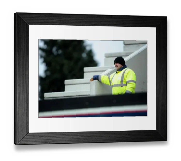 Framed Print : Construction Worker Pauses for Bristol City vs. Gillingham Match at Ashton Gate, 2015 Framed Print : Construction Worker Pauses for Bristol City vs. Gillingham Match at Ashton Gate, 2015