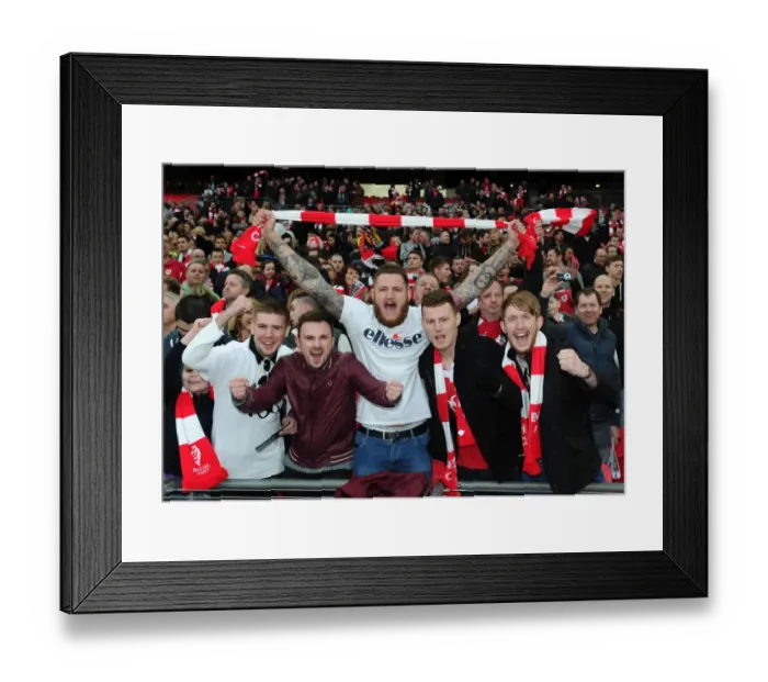 Framed Print : Bristol City FC Fans Celebrate at Wembley Stadium during the Johnstone's Paint Trophy Final against Walsall (22 / 03 / 2015) Framed Print : Bristol City FC Fans Celebrate at Wembley Stadium during the Johnstone's Paint Trophy Final against Walsall (22 / 03 / 2015)
