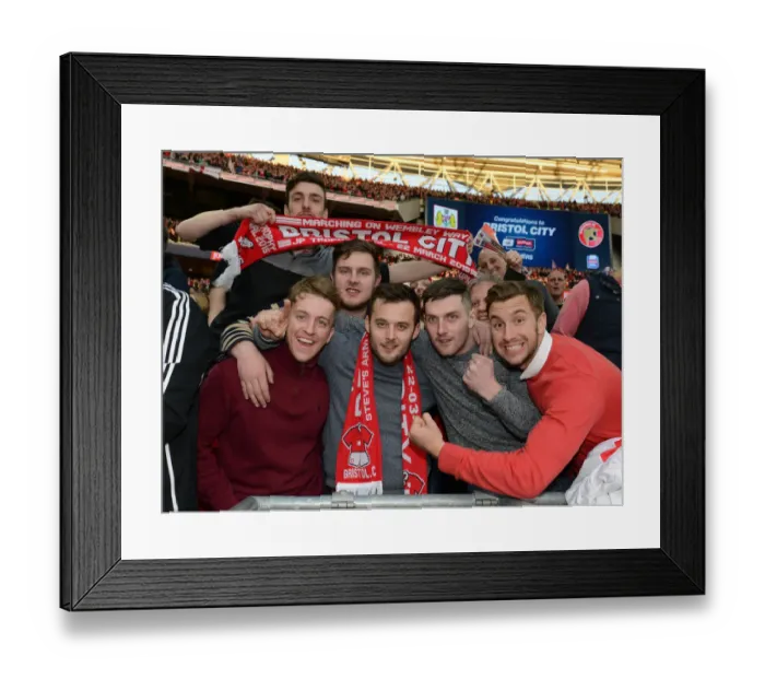 Framed Print : Triumphant Moment: Bristol City Fans Celebrate Johnstone Paint Trophy Victory at Wembley Framed Print : Triumphant Moment: Bristol City Fans Celebrate Johnstone Paint Trophy Victory at Wembley