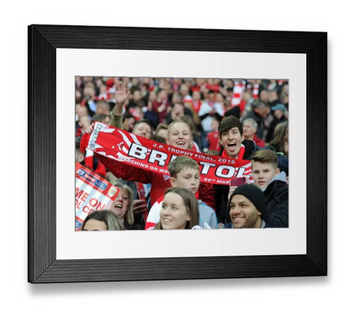 Framed Print : Triumphant Moment: Bristol City Fans Celebrate Johnstone's Paint Trophy Victory at Wembley Stadium Framed Print : Triumphant Moment: Bristol City Fans Celebrate Johnstone's Paint Trophy Victory at Wembley Stadium