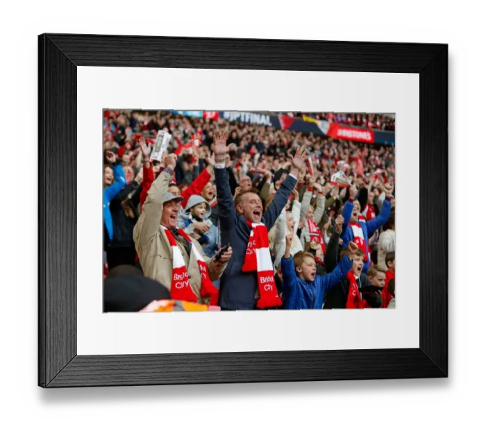 Framed Print : Bristol City FC: Thrilling Moment Fans Celebrate Second Goal in Johnstones Paint Trophy Final at Wembley Stadium Framed Print : Bristol City FC: Thrilling Moment Fans Celebrate Second Goal in Johnstones Paint Trophy Final at Wembley Stadium