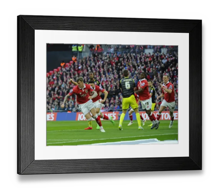 Framed Print : Aden Flint Scores the Opener: Bristol City's Johnstone's Paint Trophy Victory over Walsall at Wembley Stadium
